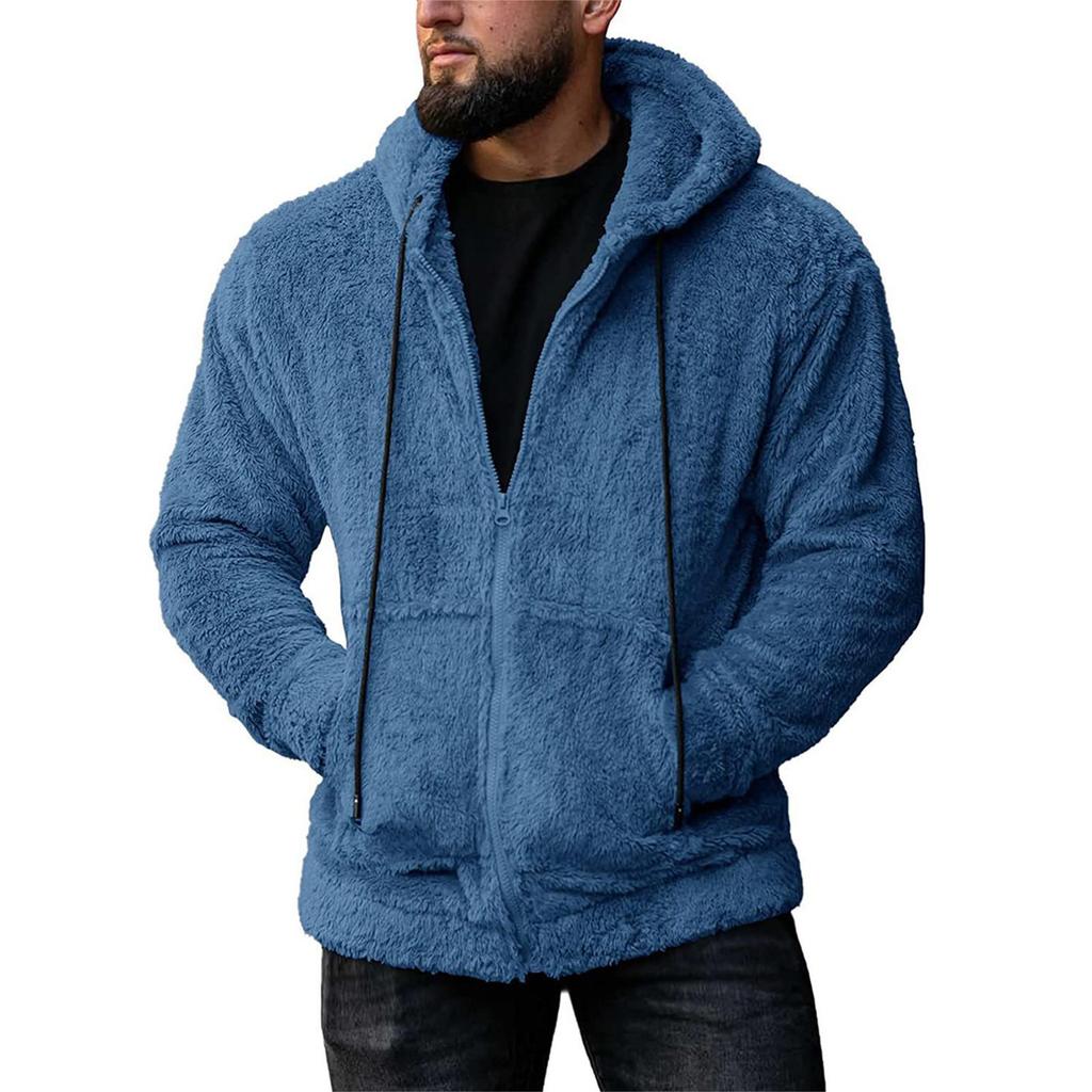 Herbst Winter Herren Kapuzenmantel Doppelseitiger Plüsch Lässig Locker Thermisch Kapuzenjacken Unifarben Reißverschlusstaschen Jacken