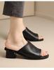 Fashion Thick-heeled Soft Leather Outer Slippers Fish Mouth Comfortable Versatile Mid-heeled Women Sandals Women's Mother's Shoes Women