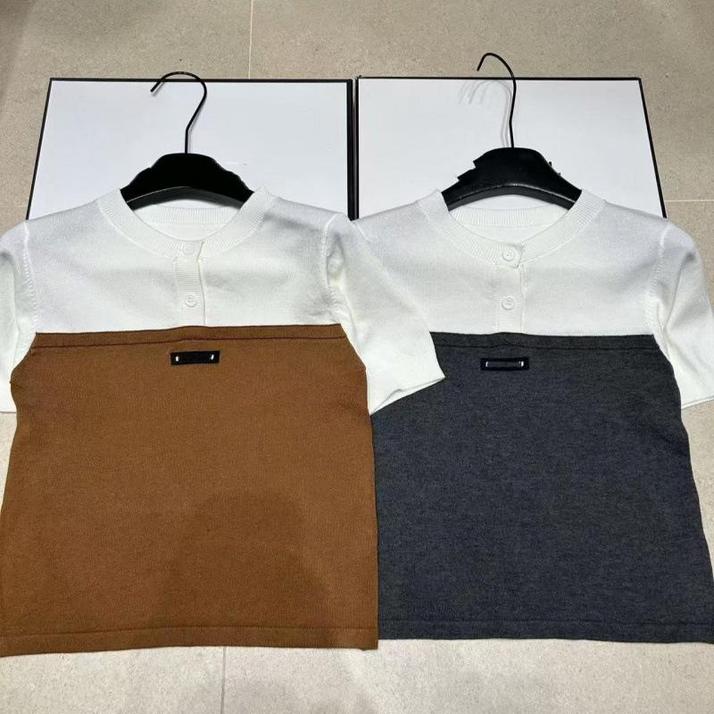 European Style Black Label Color Block Round Neck Short Sleeve Knit Top - Age-Reducing, Casual, Versatile (Summer 2026 Collection)