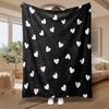 White Hearts On Black Background, Gift for Her, Plush Blanket, Minimalist Pattern, Home Decor, Soft Cozy Multi-Use Throw