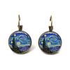 Fashion Silver Color Simple Style Earings Van Gogh Famous Artist Starry Night Dangle Earrings Glass Cabochon Jewelry Women Gifts
