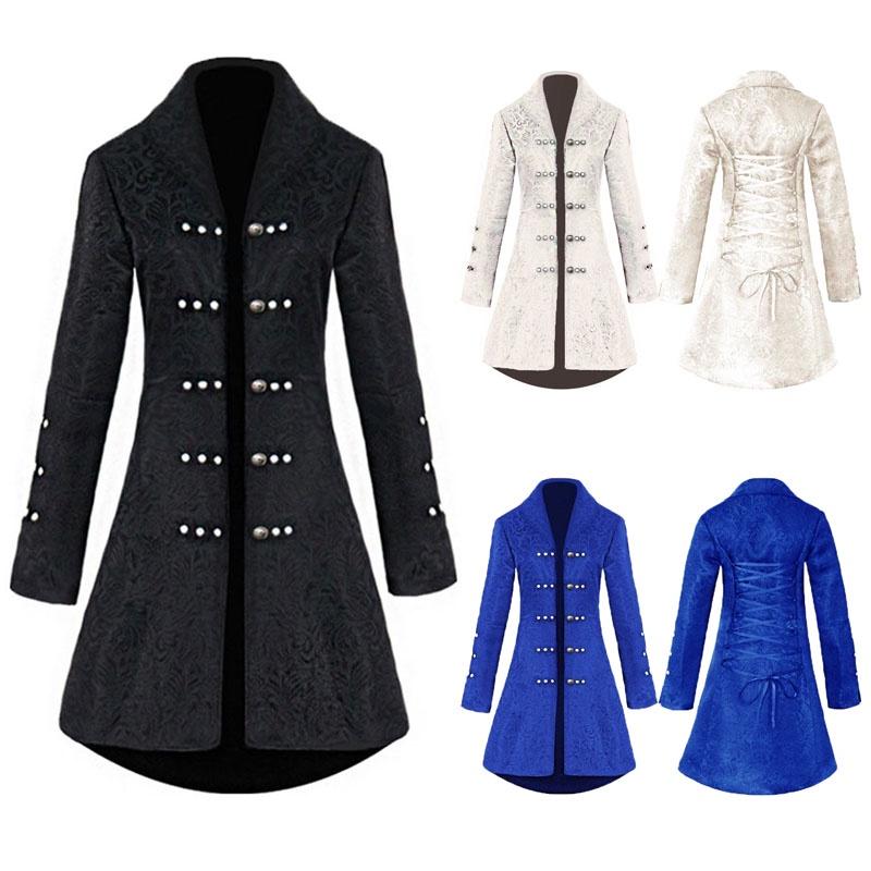 Women Jacquard Retro Gothic Steampunk Long Tailcoat Coat Jacket Cosplay Uniform