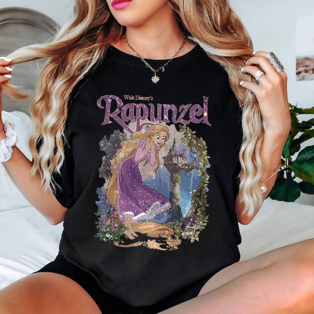 

Disney Fashion Casual Rapunzel Printed Women s T-shirt Short-sleeved Casual Top Women s Personalized Clothing M