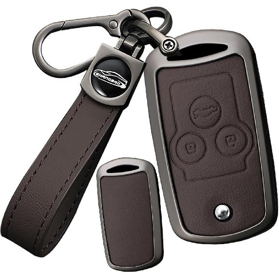 

SANRILY Metal 3 Button Flip Key Fob Cover Compatible with Honda Accord 2008-2012 Civic ix Pilot CRV Jazz HRV for Acura MDX TL TSX ZDX RSX Keyless Key Brown-keyring B