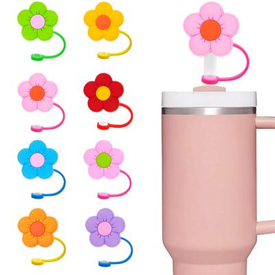 8Pcs 8-10MM Flower Straw Cover Food Grade Silicone Reusable Dust-proof Cute