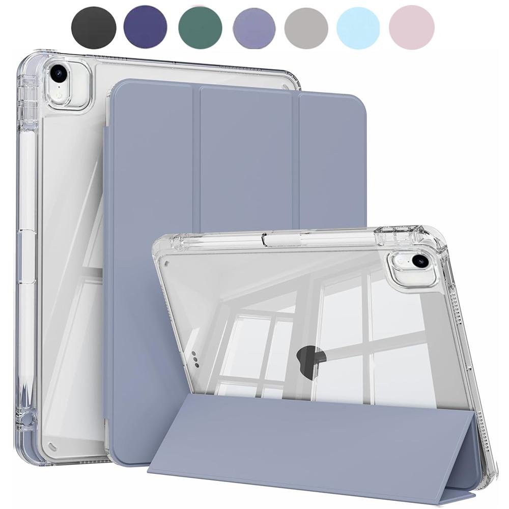 Case For iPad Air 11 M2 M3 11" Case with Pencil Holder, Hard Clear Transparent Back & Soft TPU Shockproof Frame Cover