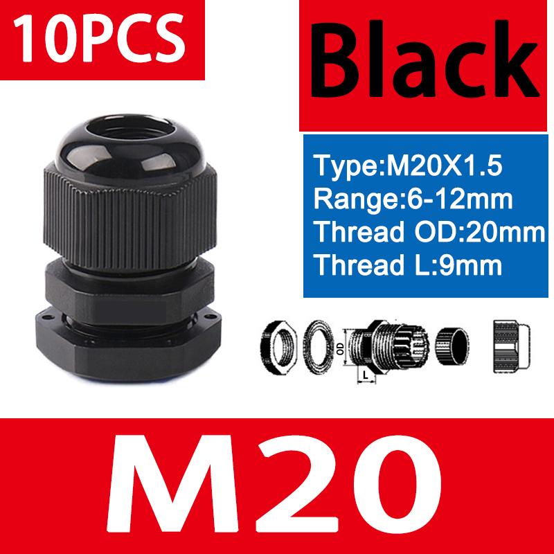 10pcs Waterproof Cable Gland M8 M12 M16 M20 M25 M32 M40 Black Plastic Seal Joint Nylon  IP68 White Cable Fixing Nylon Connector