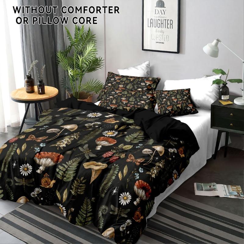 3D Floral Mushroom Bedding Set Skin-Friendly Duvet Cover Single Twin Double Size Soft Bedroom Decor Gift