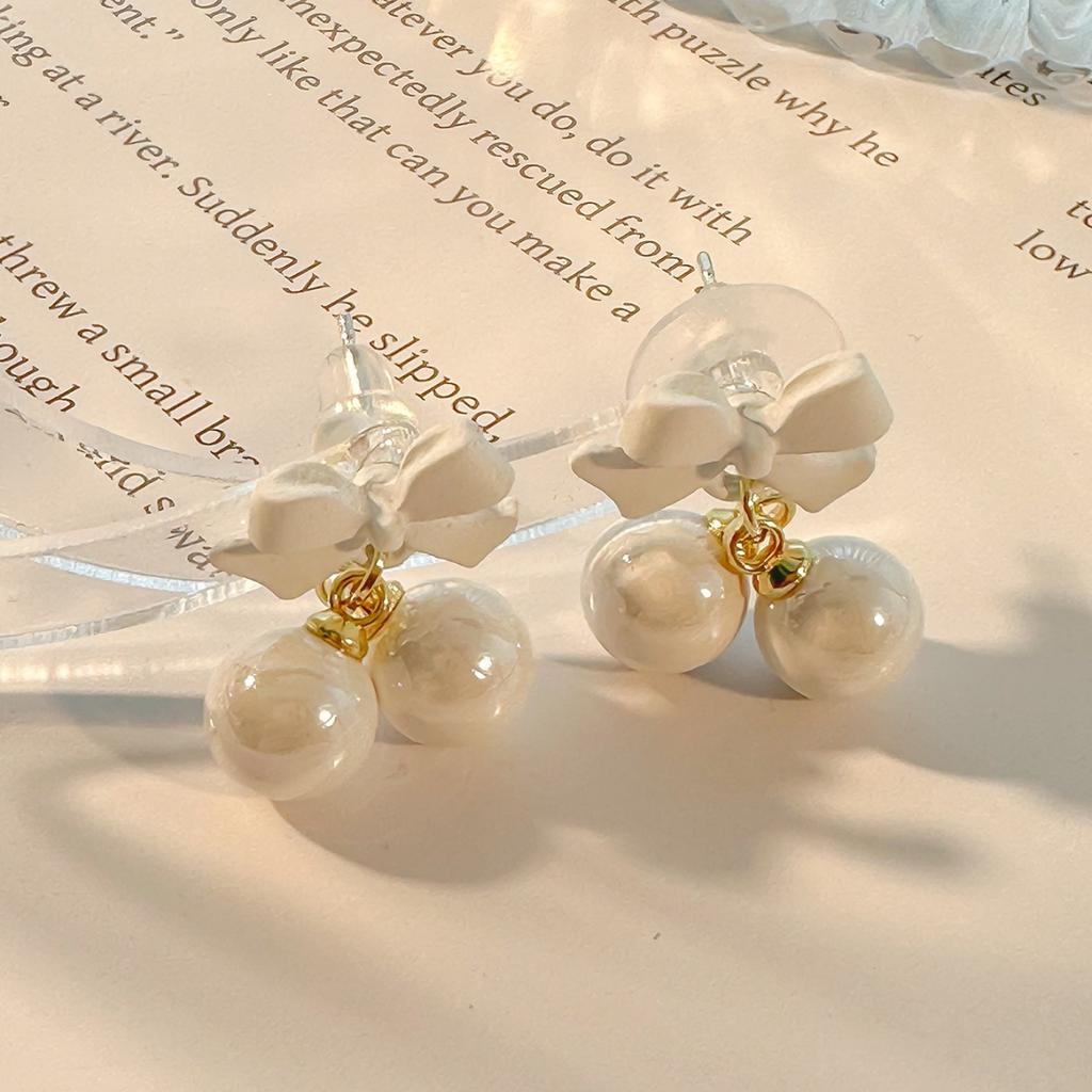 Super Sweet Pink Bow Earrings S925 Silver Needle Sweet Girl Heart Candy Bead Earrings Summer Fresh Earrings