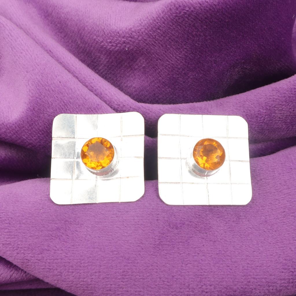 Round November Citrine Stone 925 Silver Wife Gift Stud Post Birthday Earrings EE-146-20