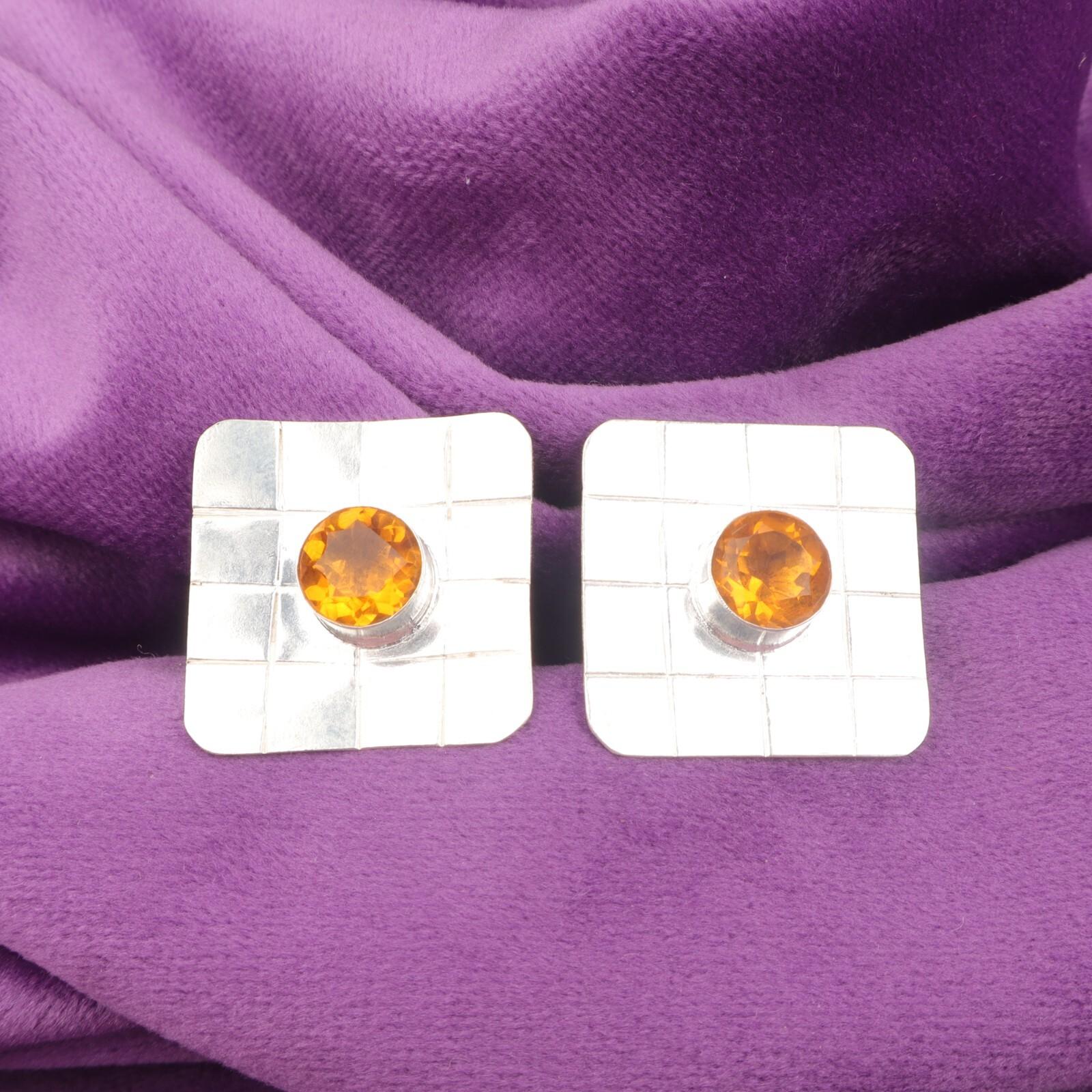 

Round November Citrine Stone 925 Silver Wife Gift Stud Post Birthday Earrings EE-146-20