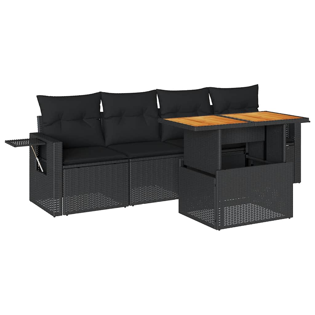 Vidaxl 5-Cz. Garden Lounge Set, Cushions, Black PE Rattan