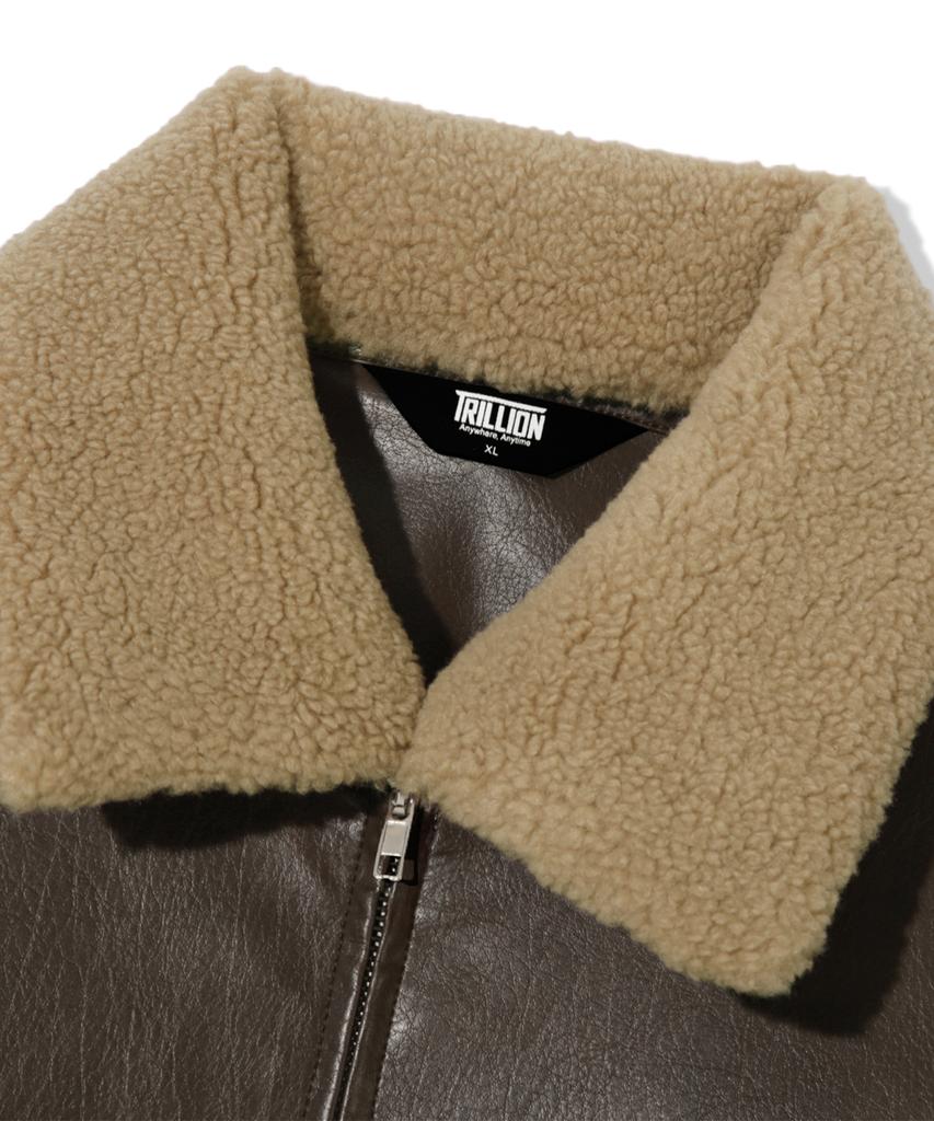 Trillion Fleece Collar Flight Leather Jacket_Brown