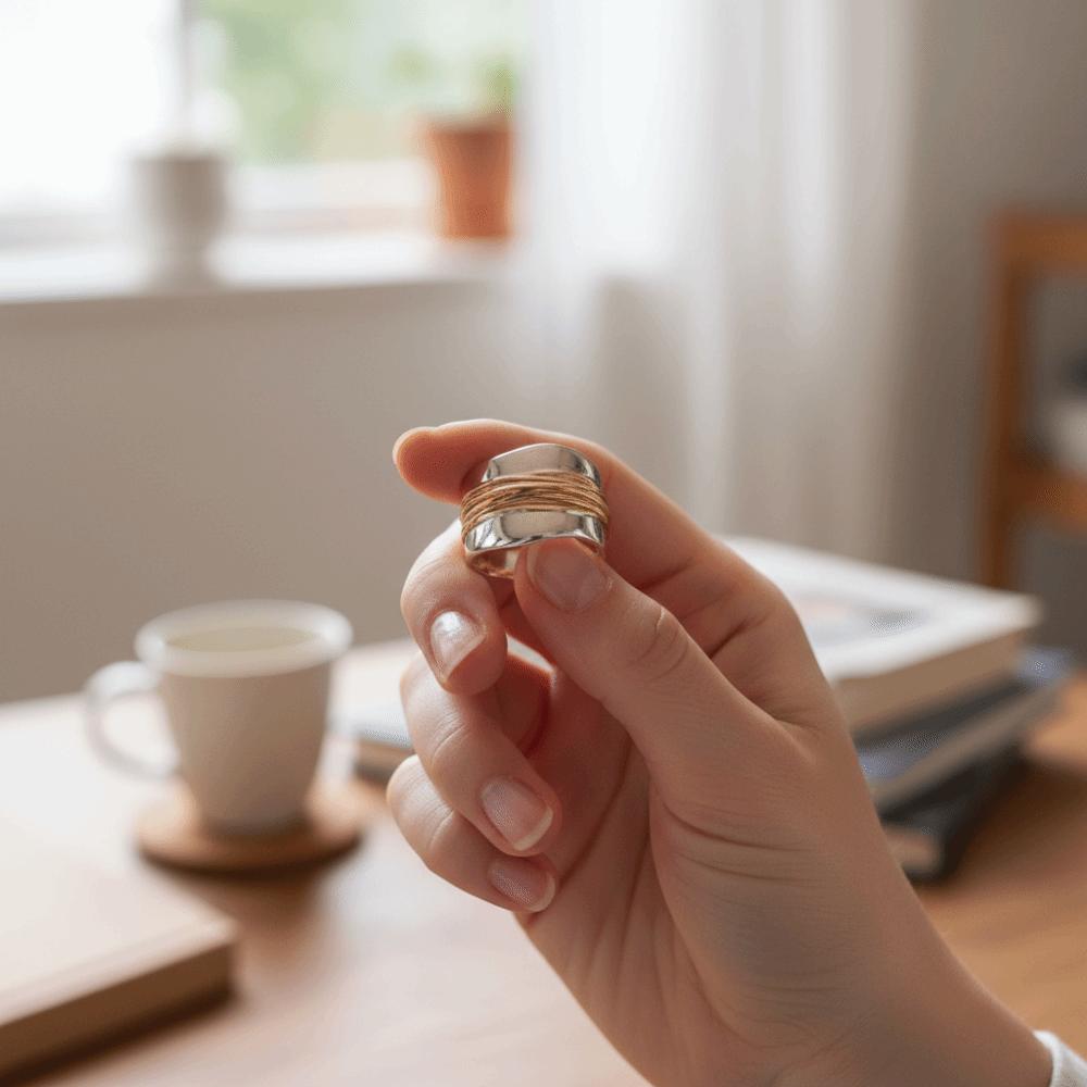 Engraved Line Two-tone Ring Double Layer Punk Style Ring Holiday Accessories