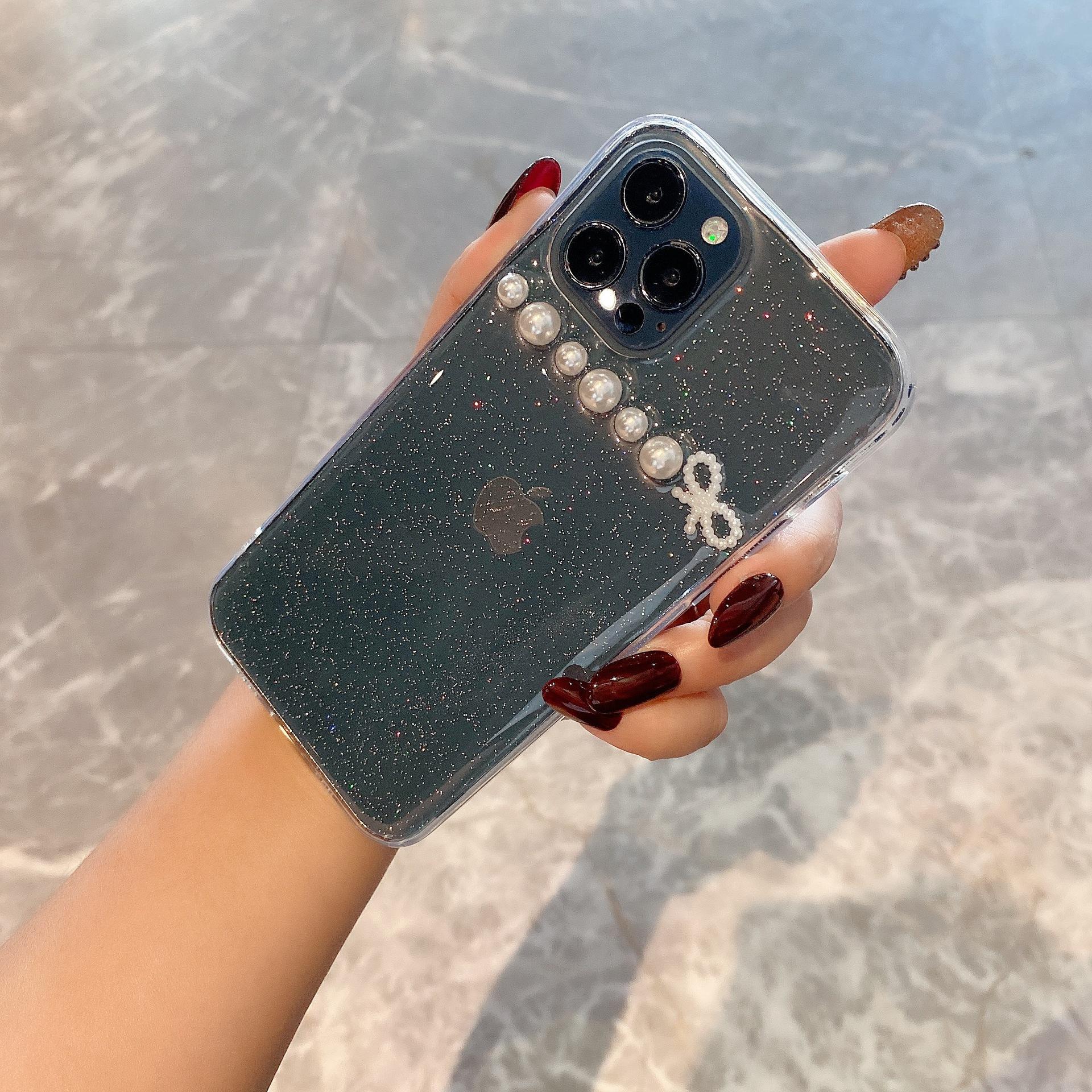 

Glitter Case Is Suitable For Apple 16Promax Silicone 17Pro Pearl 15 Transparent 14 Ultra-Thin Soft Xr iPhone 7/8/SE 2020