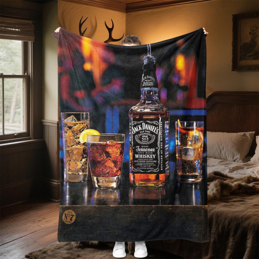 Jack Daniel's Koc Pluszowy Miękki Wygodny na Wszystkie Pory Roku Koc na Sofę Biuro Drzemki Koc Podróżny Zewnętrzny Idealny Prezent