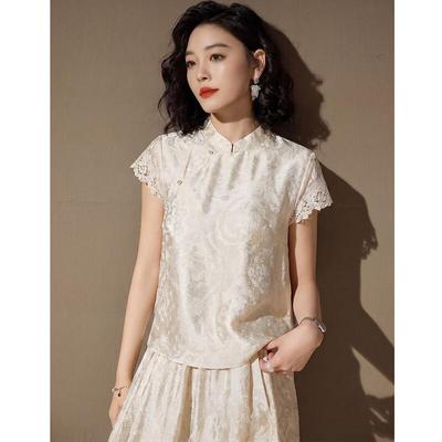 Hang Yige New Chinese Style Lace Print Blouse