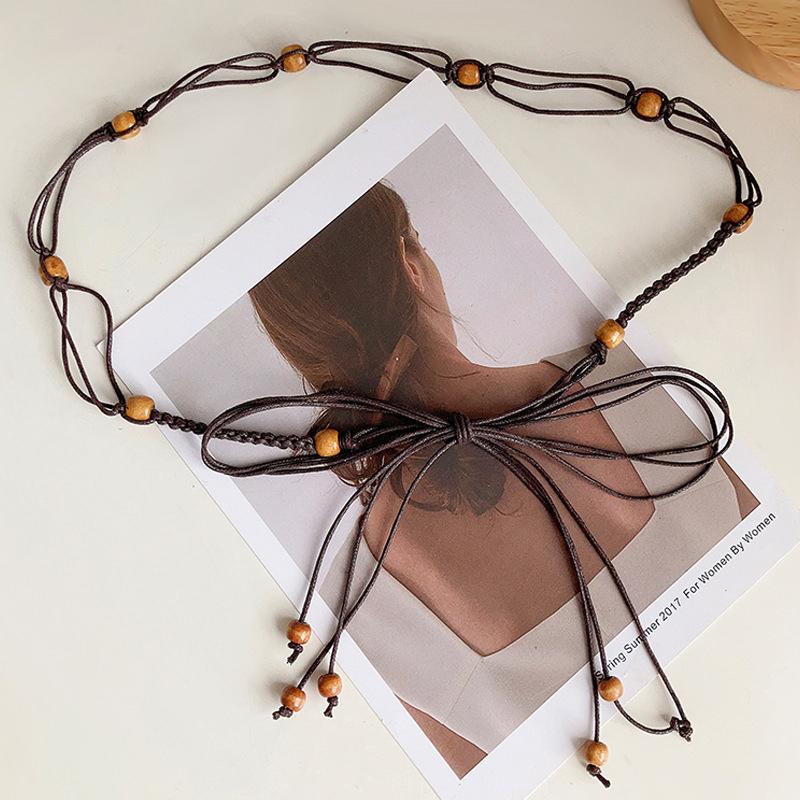 

Простая универсальная этническая веревка на талию для женщин, юбка с бусинами и кисточками, цепочка на талию, винтажное платье, украшение, пояс, подарки кофейный