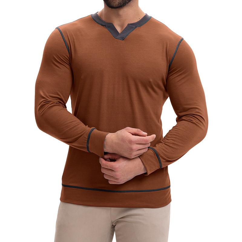 Men's V-neck long-sleeved T-shirt Casual men's base layer top T-shirt and sweatshirt