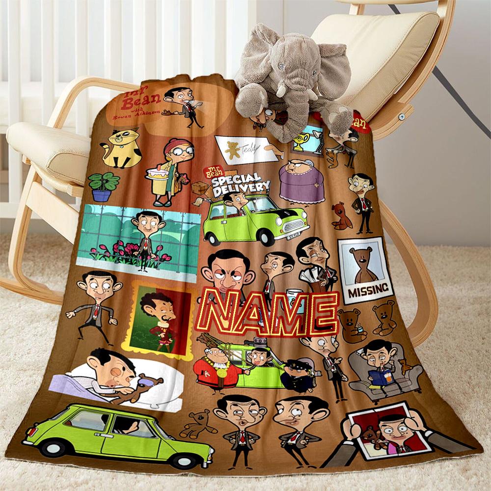 Mr Bean's Adventures Customize Your Name Blanket Multi-purpose Personalized Blanket Ultra-Soft Perfect for Home Decor Living Room Seaside Sofa