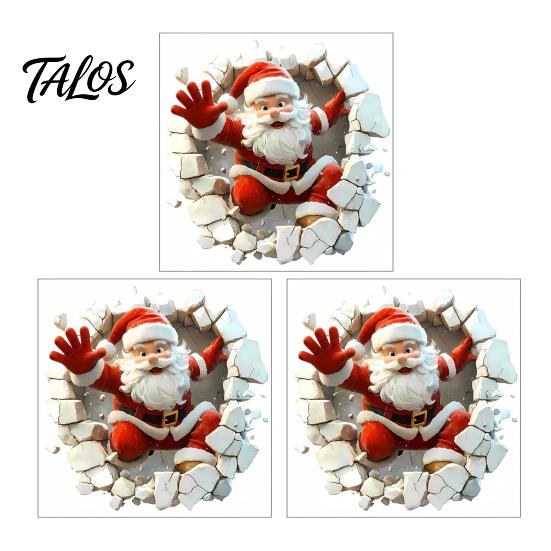 3D Visual Effect Wall Art Santa Sticker, Christmas Decal, Realistic Breaking Through The Decals for Home Decor Effect, Self-Adhesive Festive