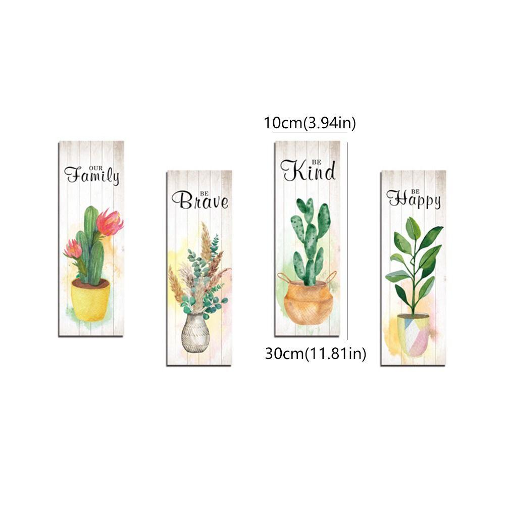 4pcs Wooden Cactus Plants Hanging Sign Wall-mounting Wall Decorative Panel Bar Wall
