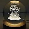 Crystal Happy Birthday Lamp Engraved Crystal Ball LED Night Light with Wooden Base - USB Powered Glass Ball Led Night Light Table Lamp for Kids Room