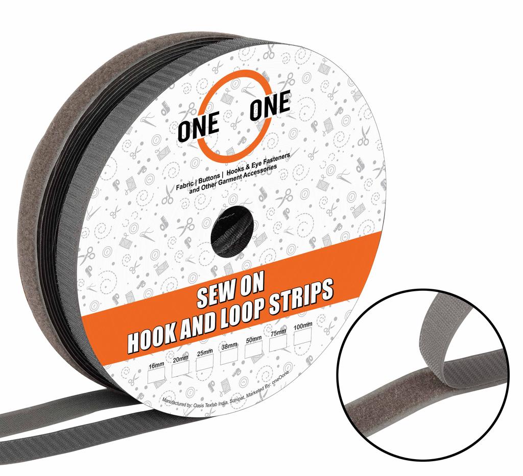 oneOone Sew On Hook and Loop Fabric Fastener Strips Non Adhesive Back Nylon Strips Fabric Fastener Non-Adhesive Interlocking Tape Brown- 25