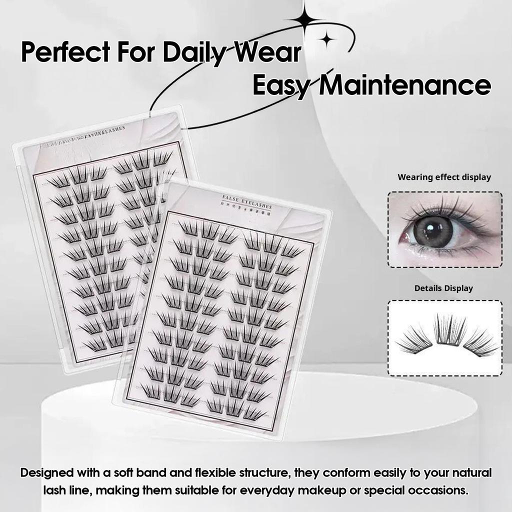 False Eyelashes No Glue Self Adhesive Individual Cluster Lashes Soft C Curl for Beginners Black
