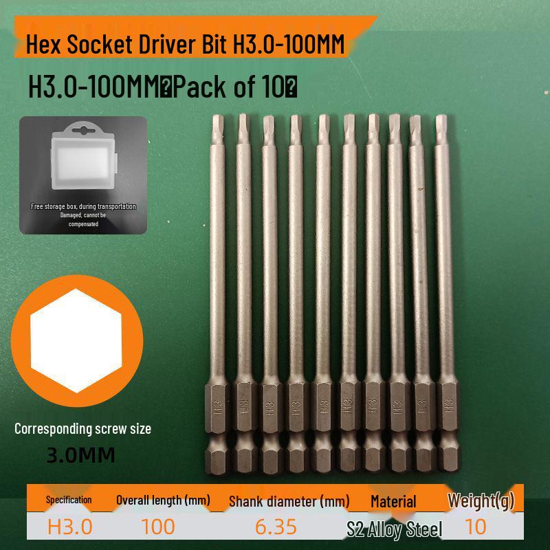 S2 Strong Magnetic Hex Socket Bit - High Strength, Shock Resistant for Hand Drills and Electric Screwdrivers