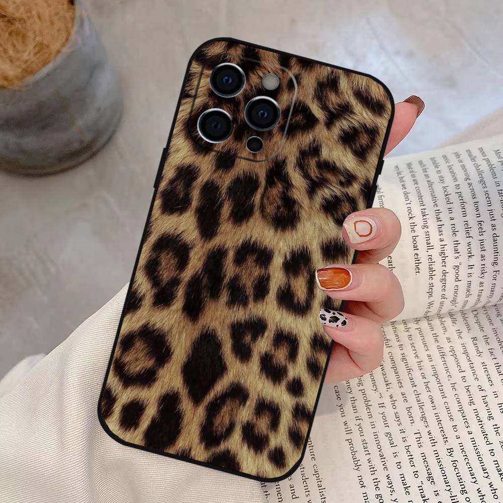 Leopard Print Phone Case For iPhone 17,16,15,14,13,12,11 Plus,Pro Max,XS,Soft Silicone Black Cover