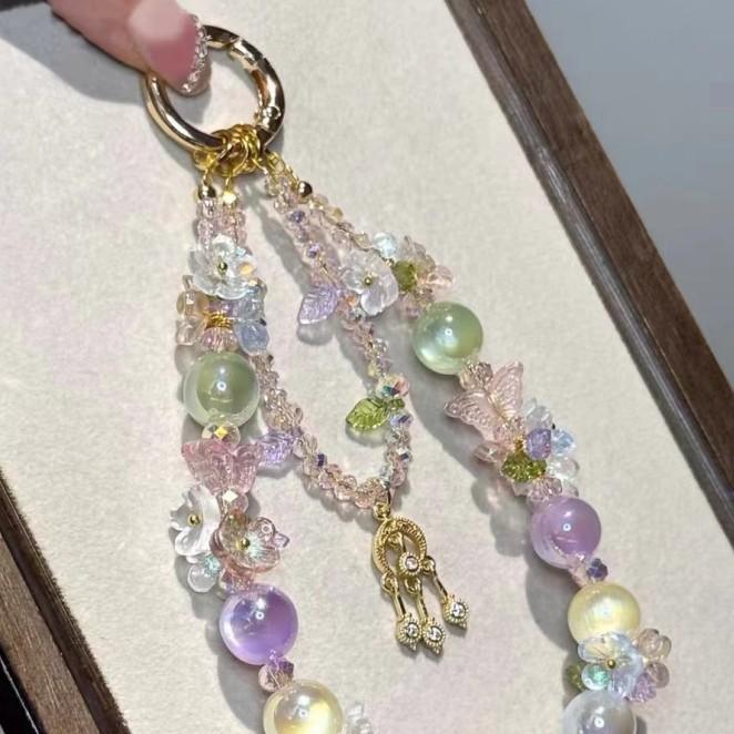 

Spring and summer new beaded mobile phone lanyard versatile flower glazed bead resin mobile phone lanyard ccd key chain sliver