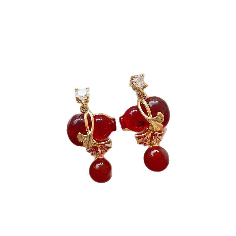 Silver Needle Diamond Resin Gourd Earrings: Light Luxury, Retro Chinese Style, Versatile High-End Ear Studs