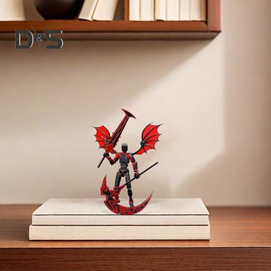 Devil Robot Action Figure with Wing Weapon Accessory Movable Joints 3D Printed Robot Model Toy Stress Relief Articulated Dummy Figurine Decoration