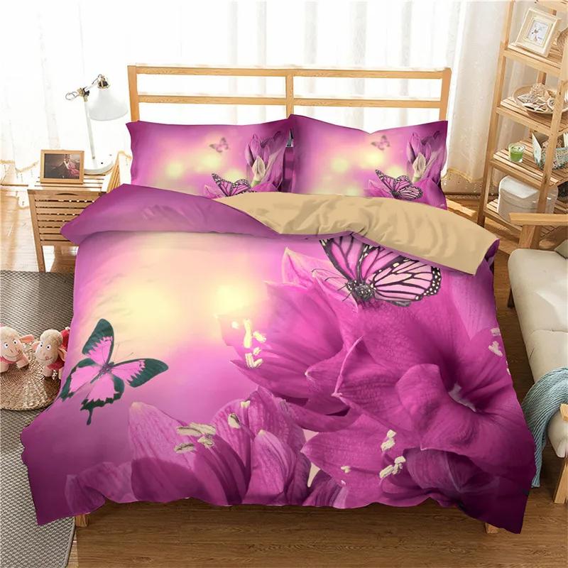 Comforter Floral Butterfly Flower Bedding Set Full King For Girls Women Botanical Flowers Comforter With 2 Pillow Cases
