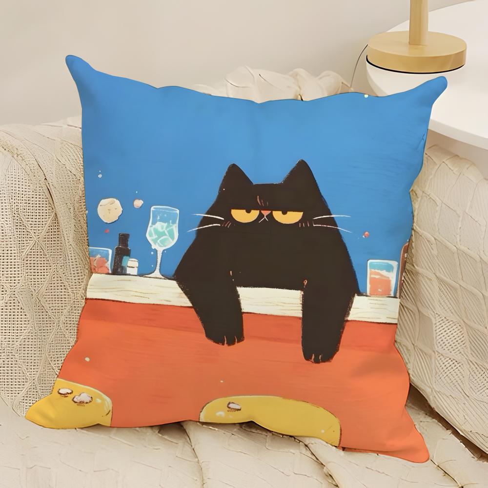fashing Cute cat illustrations Pillow Case Natural Linen Double-Sided Printing Sofa Home Decor Cushion Cover