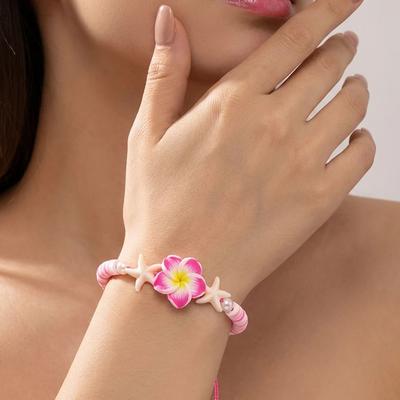 Minimalist Polymer Clay Flower Beaded Bracelets for Women Trendy Starfish Plumeria Adjustable Bracelets Summer Beach Jewelry