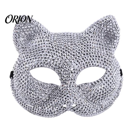 Luxury Rhinestone Costume Mask Full Halloween Mask, Sparkling Skull And Cat Face Carnival Adjustable Elastic Straps for Theme Dances