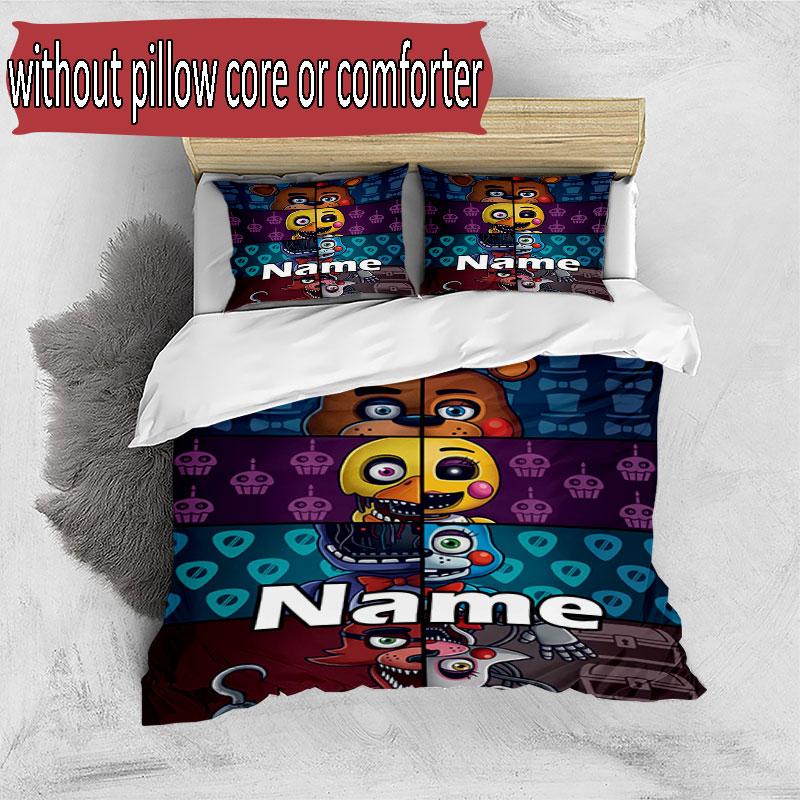 3-teiliges Bettbezug-Set (1 * Bettbezug + 2 * Kissenbezug, ohne Kern), Benutzerdefinierter Name Five Nights at Freddy's Muster Bettwäsche-Set, Heim Schlafzimmer Dekor Geschenk