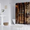 1PC Rural farmhouse shower curtain with retro wooden wheels, rustic style, waterproof, with 12 hooks, bathroom shower, home use