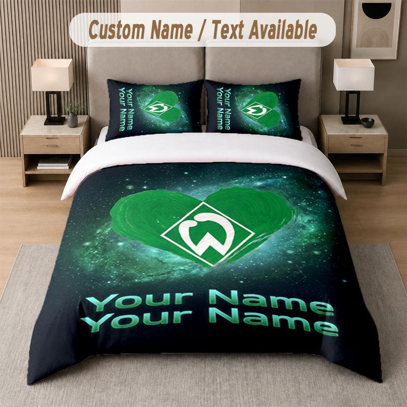 Custom Bedding Set Werder Bremen FC Pattern, Print Name Text 1 Duvet Cover Plus 2 Pillowcases Home Textile