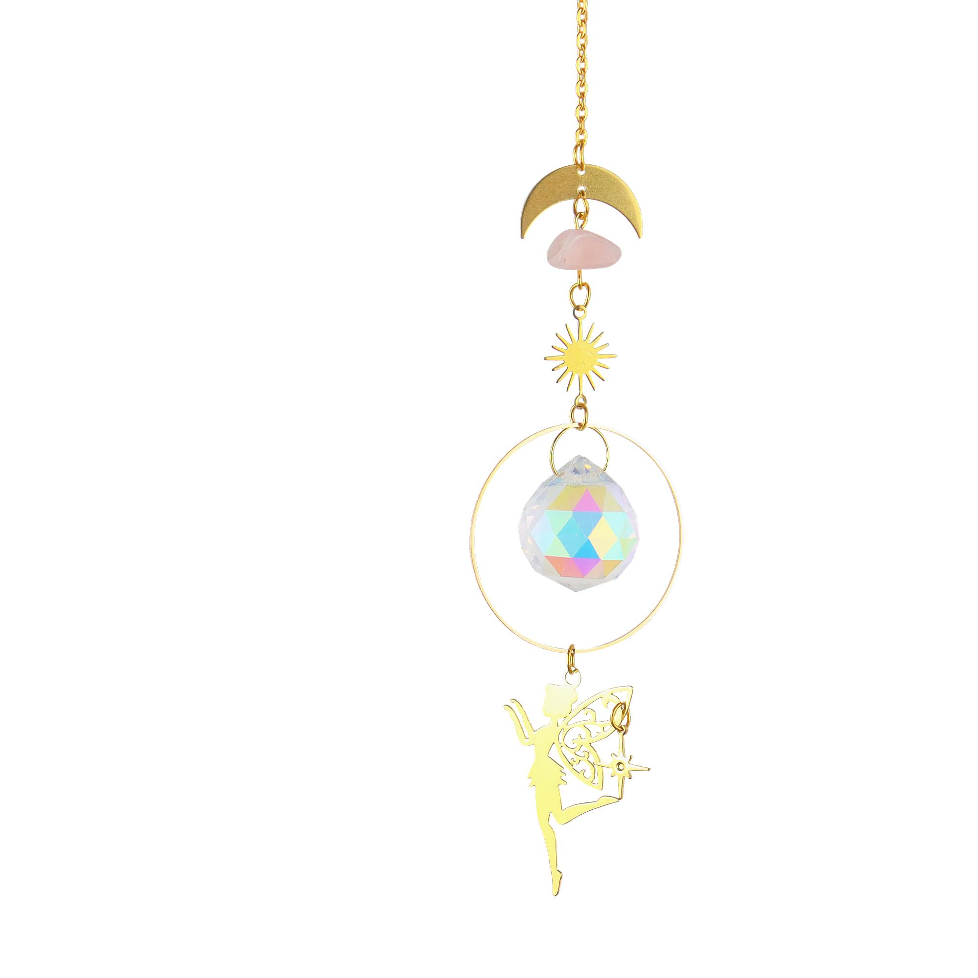 Brass Butterfly Moth Crystal Sun Catcher with Antennae - Dragonfly, Star, Fairy, Moon & Butterfly Window Hanging Decor for Room