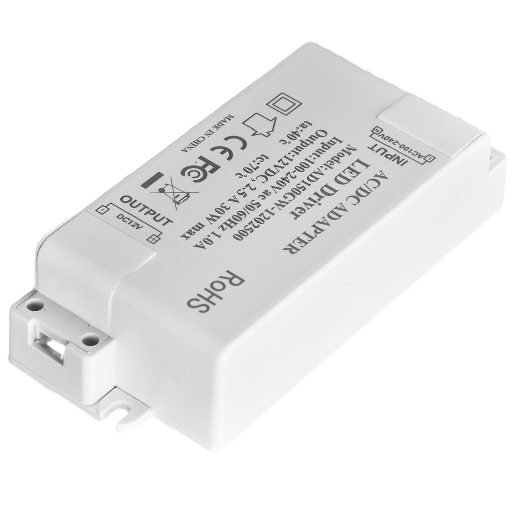 30W DC 12V 2.5A LED Driver Constant Voltage No Flicker LED Light Transformer for Bathroom Restroom AC 100‑240V