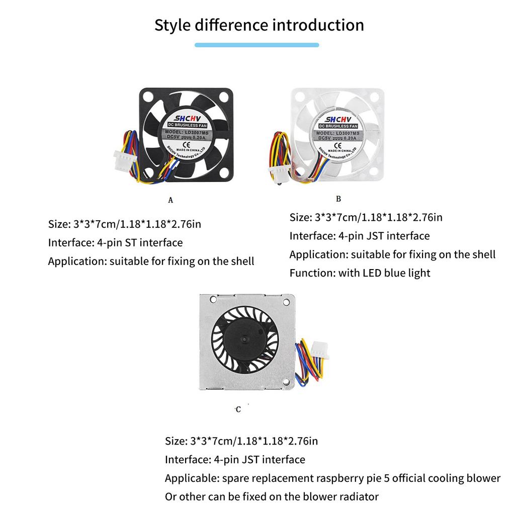 5V Cooling Fan 4pin Jst Terminal For RaspberryPi5 Official Cooling Radiator Fan 30x30mm Replacement Fixed Radiator