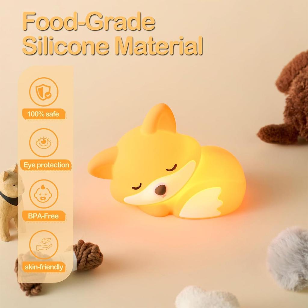 BPA-freie Silikon-Nachtlampe für Babys, wiederaufladbare LED-Fuchs-Lampe, Touch-Steuerung, dimmbar, warmweiß, Kinderzimmerleuchte