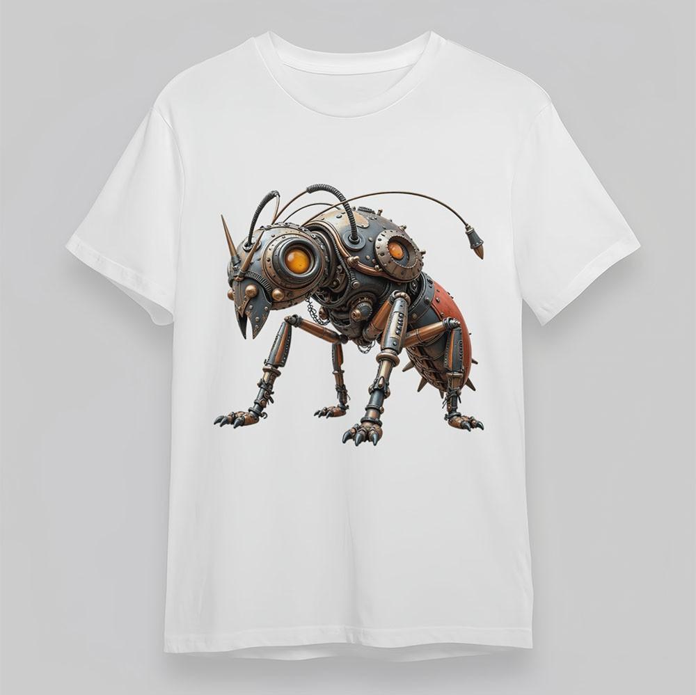 

Women s Steampunk T-Shirt Mechanical Insect Orange Eyes Short Tee Oversize Soft 4XL