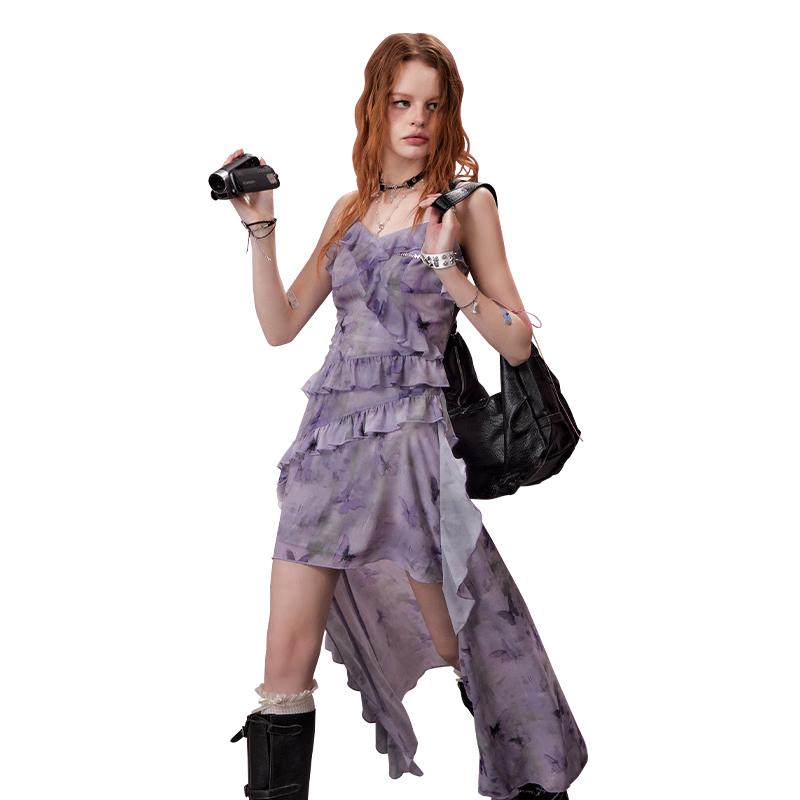 UNIFREE Ruffle Draped Strap Mini Dress XL