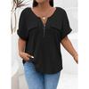 QICED Women's Fashion Casual Solid Color Print Short Sleeve V Neck Blouses & Shirts