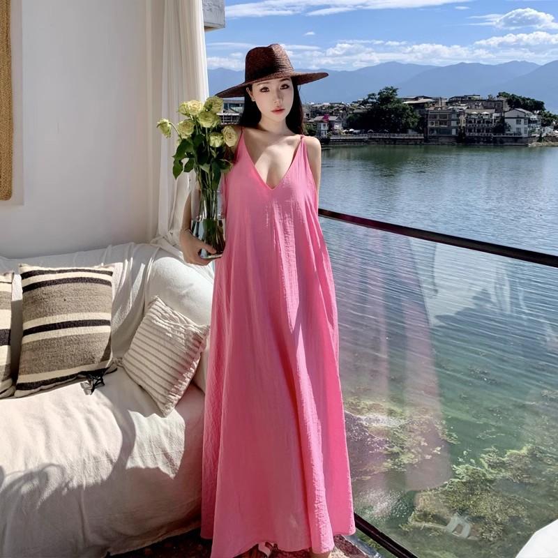 Pink Dopamine Sweet Age-reducing Girl Feeling Loose Lazy Wind Cover Belly Maldives Sanya Beach Skirt