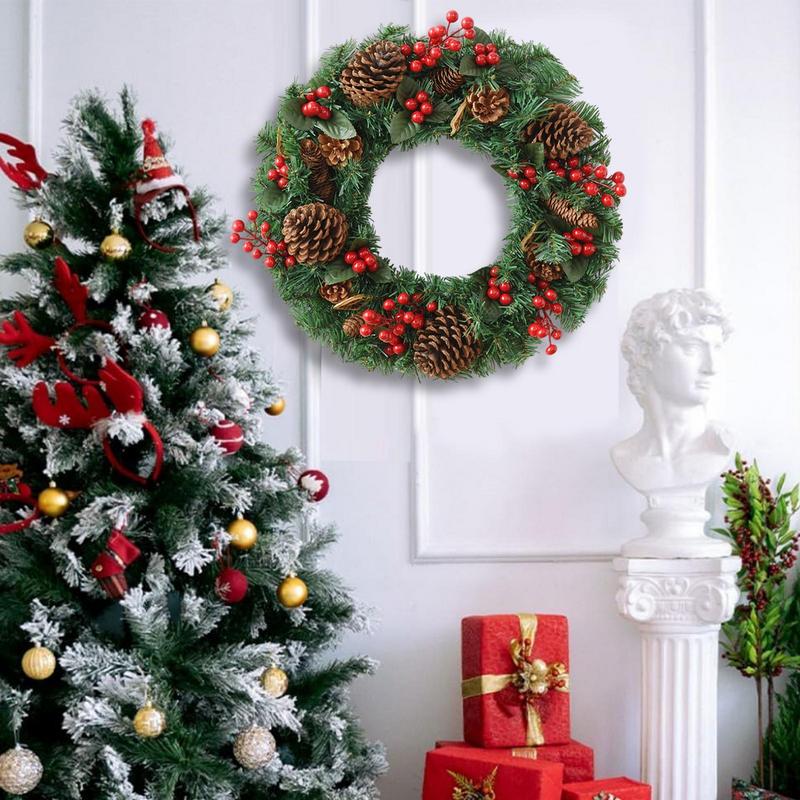 Christmas Wreath Artificial Christmas Decor Festive Wreath With Red Berries Pine Cones For Front Door Outdoor Indoor Home Porch